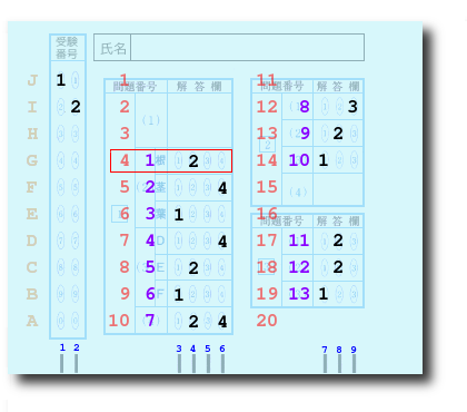 使用する解答欄だけ