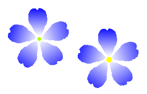 花びらに透明度のグラデーションがかかっていて、真ん中に近いほど背景の白が透けて見え、白くなっていきます。